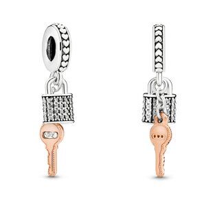 Rose Pave Padlock and Key Dangle